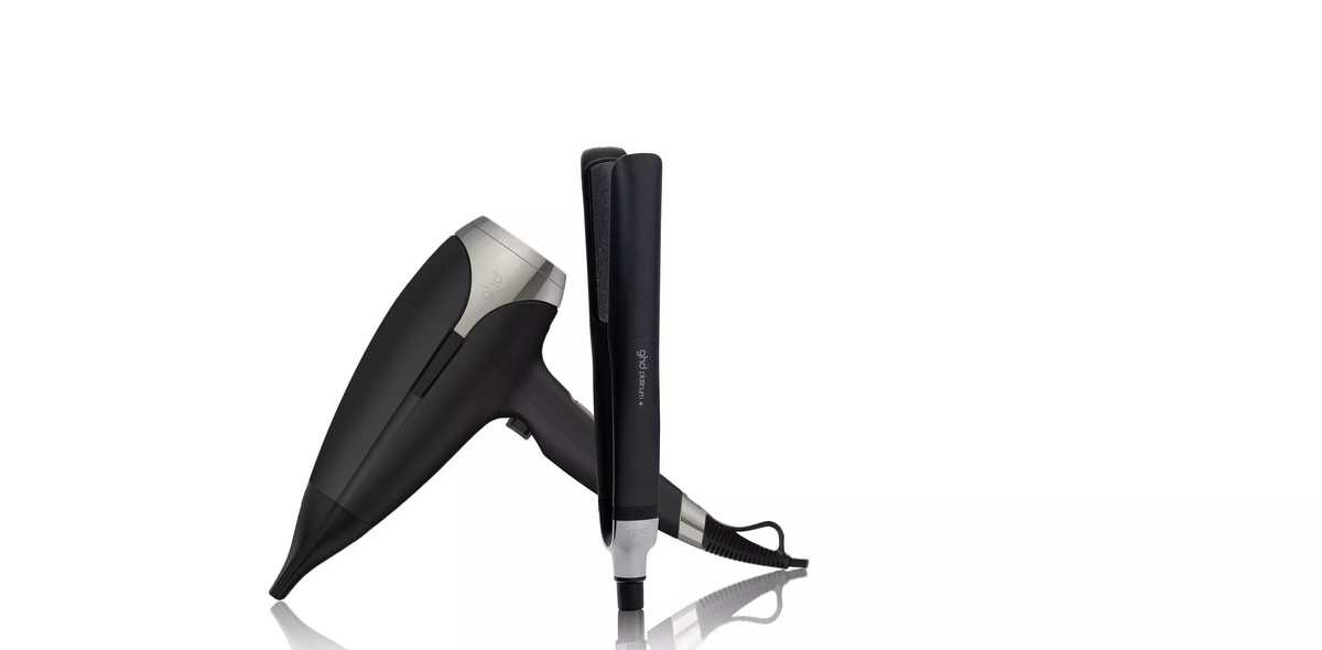 GHD PLATINUM+ HAIR STRAIGHTENER & GHD HELIOS HAIR DRYER IN BLACK BUNDLE