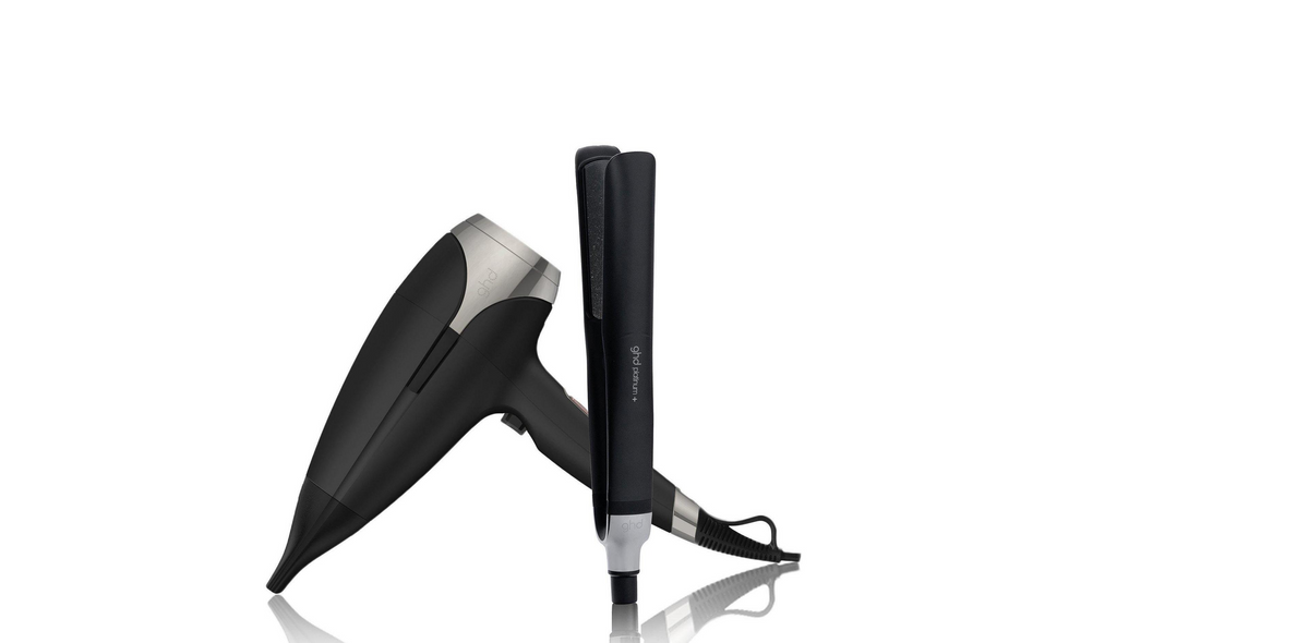 GHD PLATINUM+ HAIR STRAIGHTENER & GHD HELIOS HAIR DRYER IN BLACK BUNDLE
