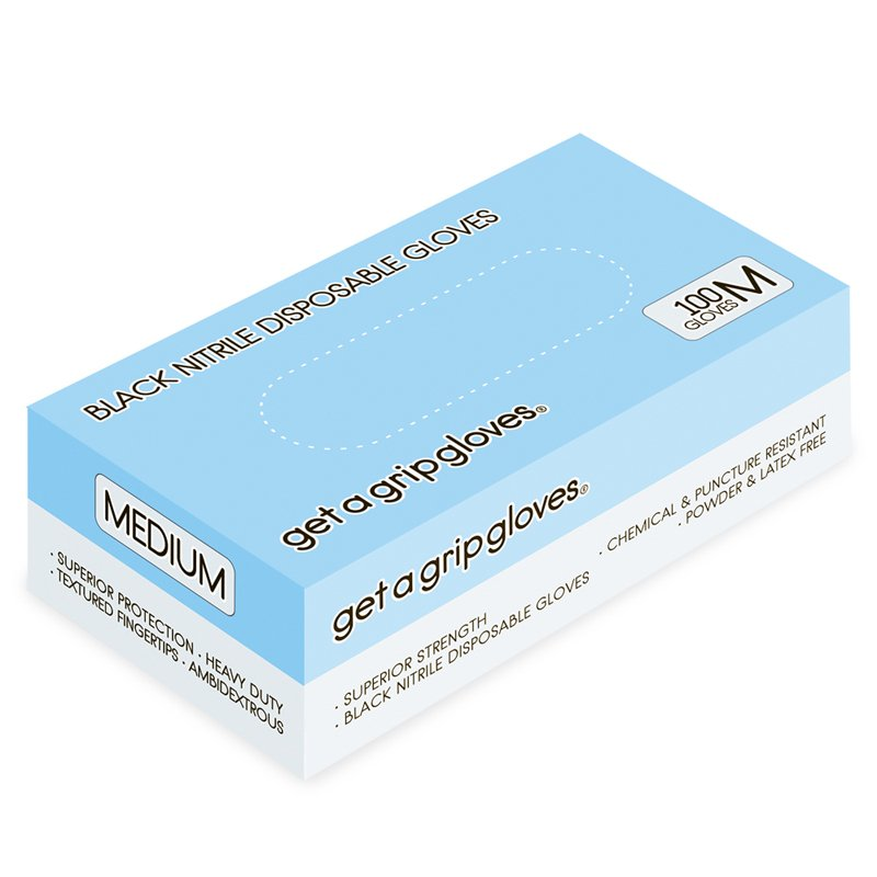 M&U Imports Get a Grip Gloves - Black Nitrile Gloves (100pcs) Medium