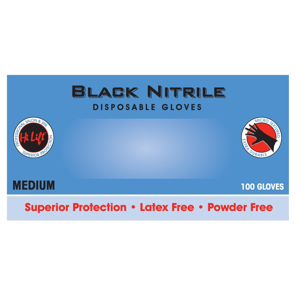M&U Imports Hi Lift Black Nitrile Disposable Black Gloves (100 pieces) Medium