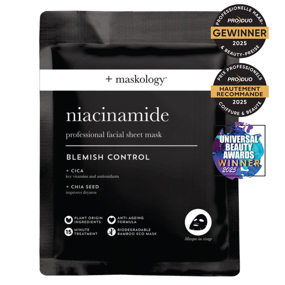 M & U Maskology NIACINAMIDE Professional Facial Sheet Mask - 1 x Single Sachet - BLACK