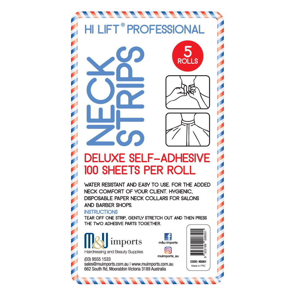 M&U Imports Deluxe Self Adhesive Neck Strips 5 Rolls x100 Sheets - White