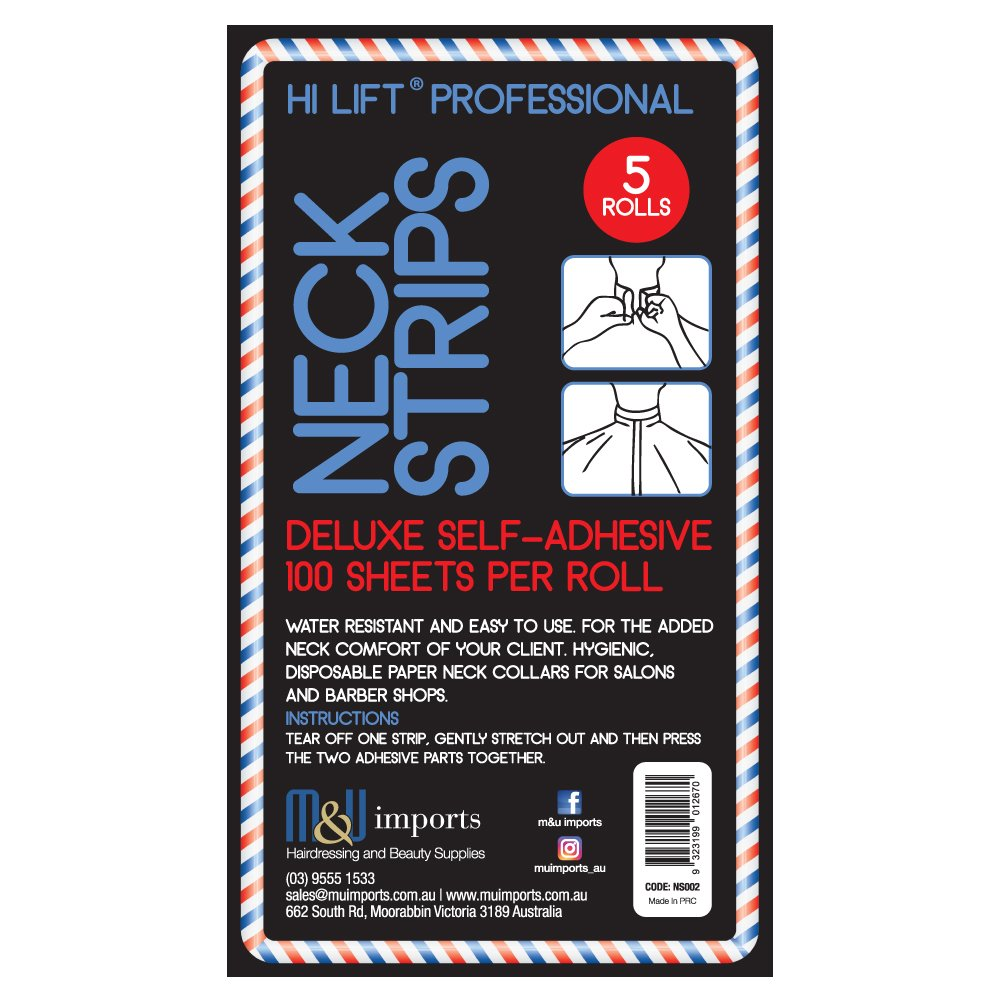 M&U Imports Deluxe Self Adhesive Neck Strips 5 Rolls x100 Sheets - BLACK