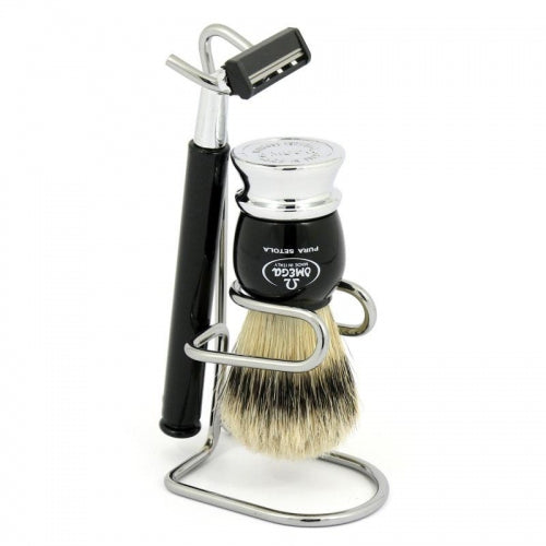 M & U Shaving Brush with Stand and Razor  100% Pure Boar Bristle X