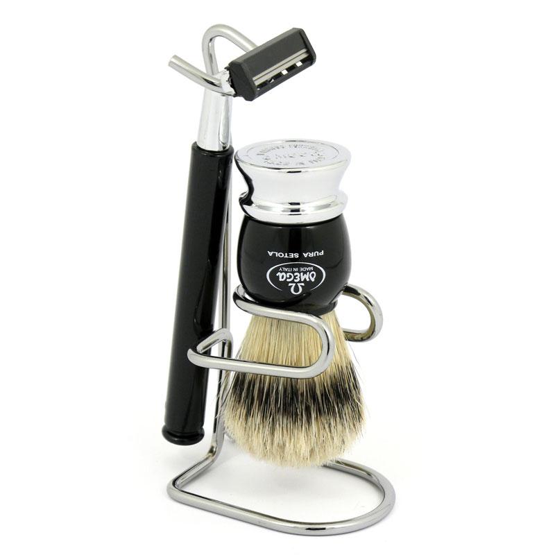 M & U Shaving Brush with Stand and Razor  100% Pure Boar Bristle X