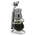 M & U Shaving Brush with Stand and Razor 100% Superior Badger Bristles X