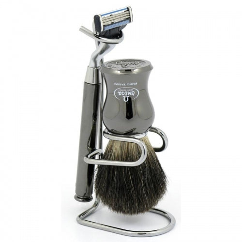 M & U Shaving Brush with Stand and Razor 100% Superior Badger Bristles X