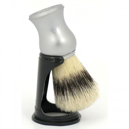 M & U Matt Silver Handle with Stand Premium Pure Boar Bristle