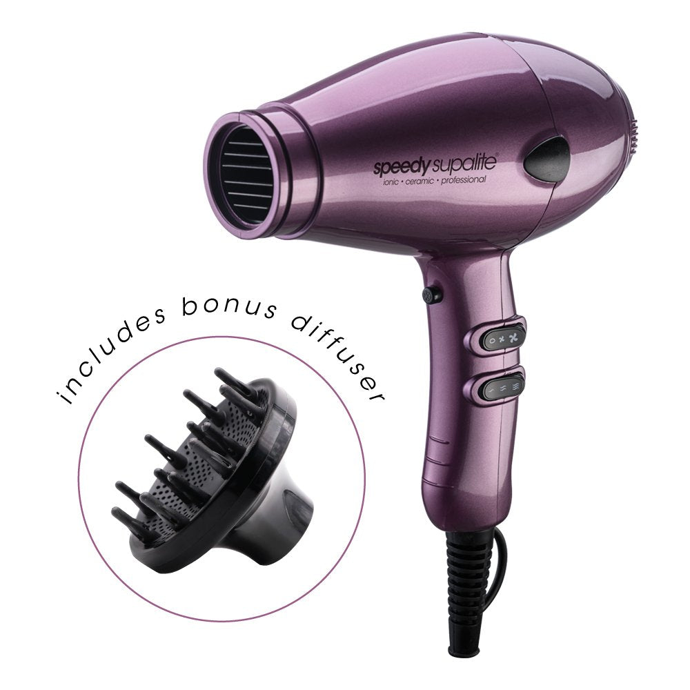 M & U Speedy Supalite Professional Hairdryer -Purple with Diffuser