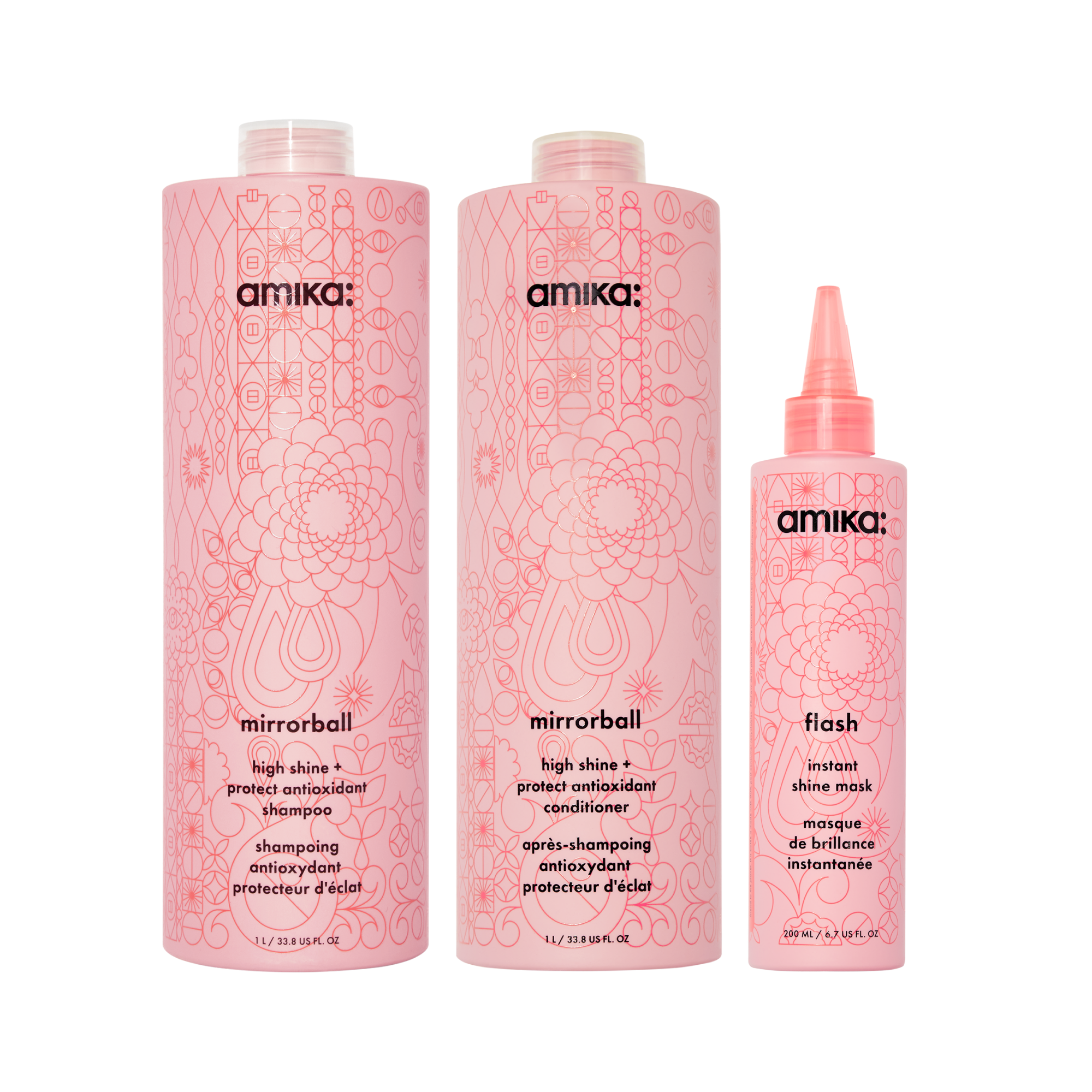 super-sized shine set mirrorball high shine + protect antioxidant shampoo + conditioner + flash mask